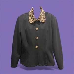 Leopard Collar Black Women's Jacket